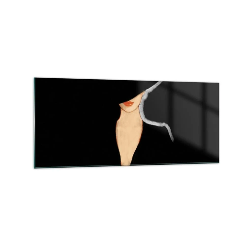 Quadro su vetro - Silhouette di una donna con un cappello su uno sfondo nero - 120x50cm - Eleganza e stile - Decorazione murale moderna per soggiorno e camera da letto ARTTOR