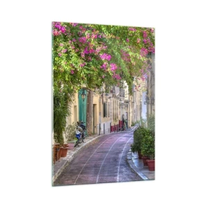 Quadro su vetro - Una strada affascinante con alberi in fiore - 50x70cm - Angolo fiorito - Decorazione murale moderna per soggiorno e camera da letto ARTTOR