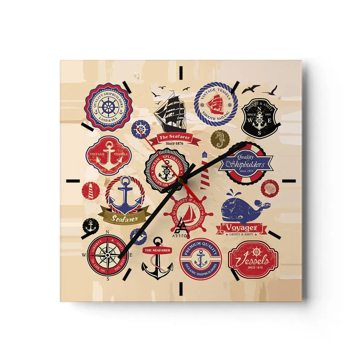 Orologio da parete - Orologio in Vetro - Fratellanza di vela - 40x40 cm
