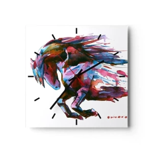 Orologio da parete - Orologio in Vetro - Un cavallo dai colori astratti e dinamici che simboleggia la libertà - 30x30cm - In estasi - Decorazione murale moderna per soggiorno e camera da letto ARTTOR