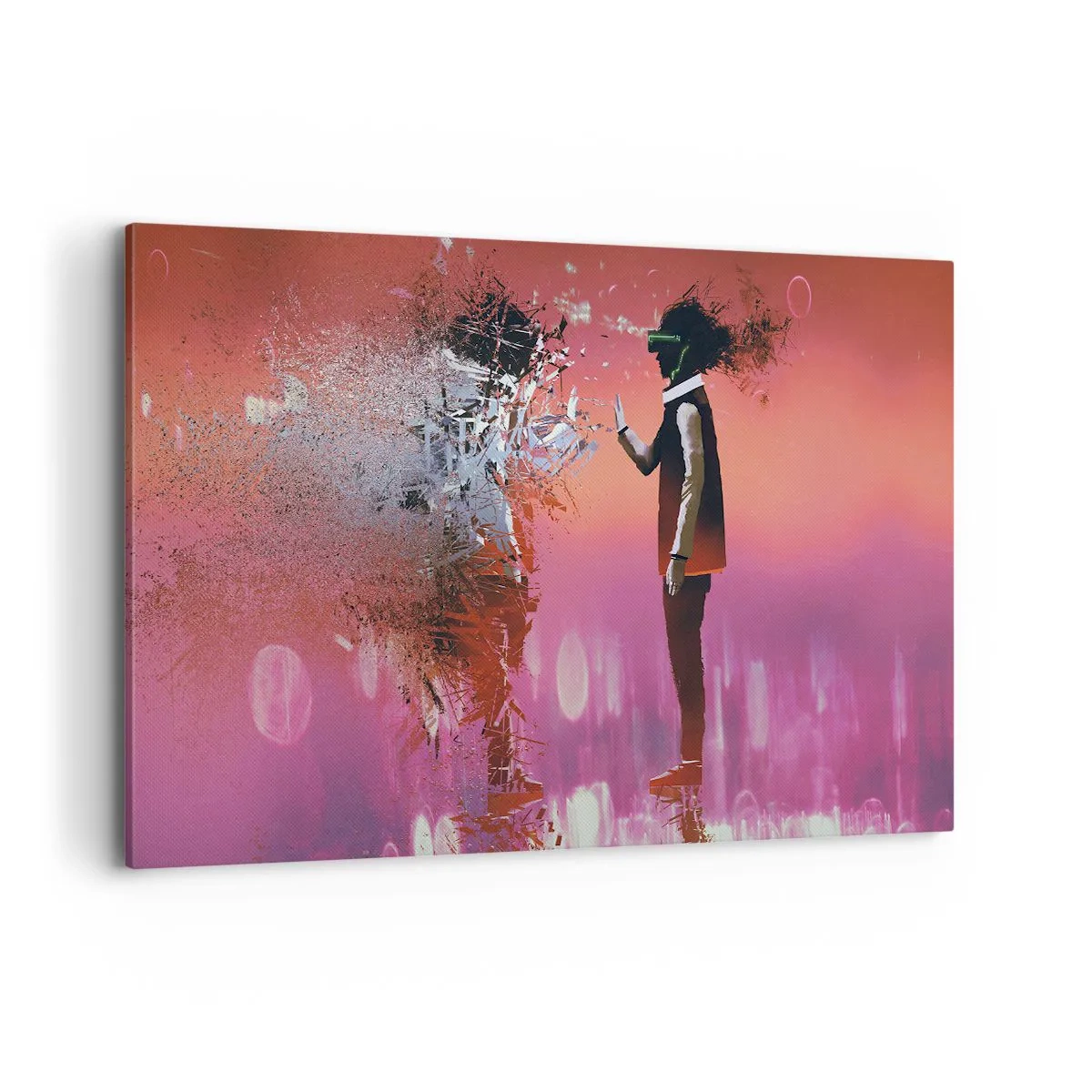 Quadro su tela - Stampe su Tela - Una scena astratta con una figura futuristica ed elementi sparsi. - 120x80cm - Puoi guardare te stesso? - Decorazione murale moderna per soggiorno e camera da letto ARTTOR