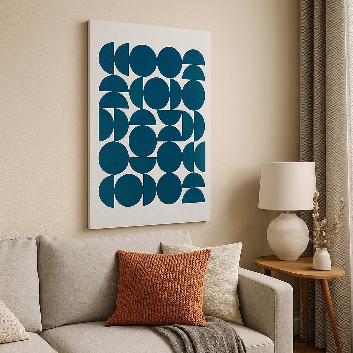 Quadro su tela - Stampe su Tela - Forme geometriche nei toni del blu navy su sfondo bianco - 50x70cm - Cerchi e semicerchi - Decorazione murale moderna per soggiorno e camera da letto ARTTOR