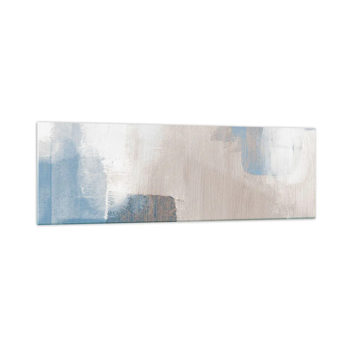 Quadro su vetro - Forme astratte nei toni del blu e del beige - 160x50cm - Astrazione rosa coperta dal blu - Decorazione murale moderna per soggiorno e camera da letto ARTTOR