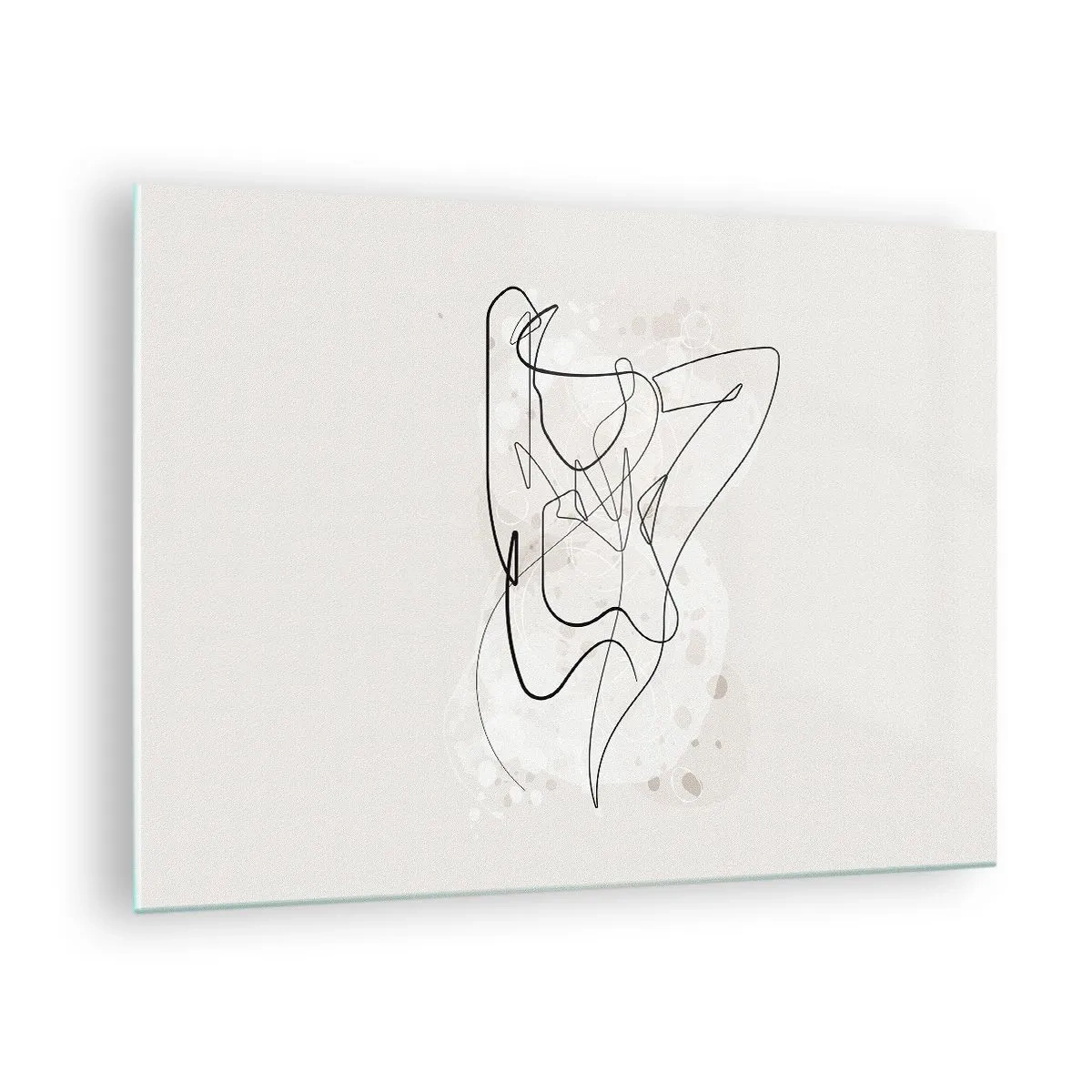 Quadro su vetro - Una silhouette femminile disegnata con una linea su uno sfondo chiaro - 70x50cm - L'arte della seduzione - Decorazione murale moderna per soggiorno e camera da letto ARTTOR