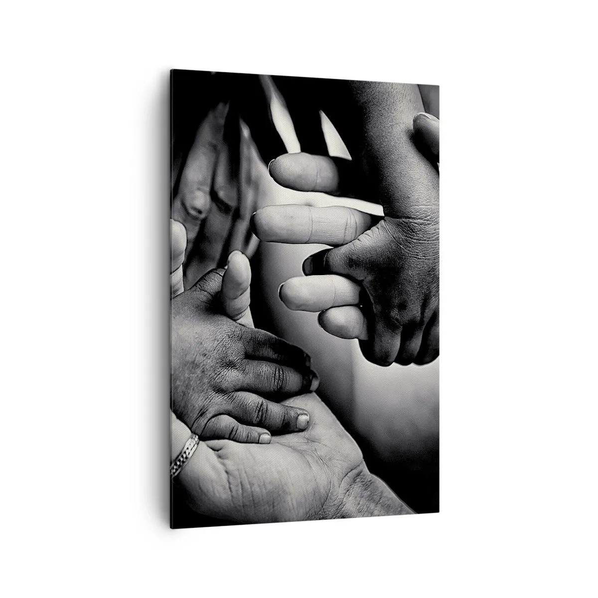 Quadro su tela - Stampe su Tela - Mani bianche e nere di diverse generazioni - 80x120cm - Umanità - Decorazione murale moderna per soggiorno e camera da letto ARTTOR