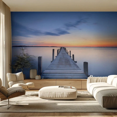 Fotomurali Premium Sand - La calma di un dolce tramonto - Paesaggio, Baia, Ponte di Legno - 250x175 cm