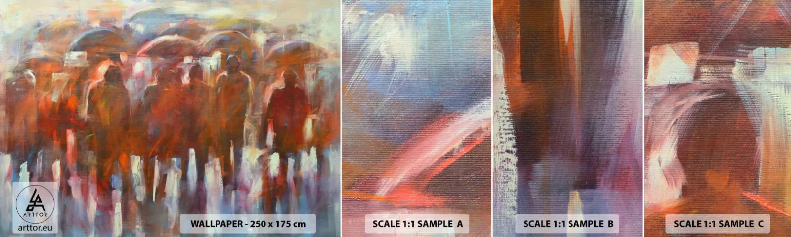 Campione Di Fotomurale Standard Eco - Uguali nella pioggia e nella nebbia - Persone, Città affollata, Pezzo - 100x30 cm