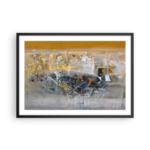 Poster in cornice nera - Astrazione con tonalità dominanti di giallo e grigio - 70x50cm - Tutto andrà bene - Decorazione murale moderna per soggiorno e camera da letto ARTTOR