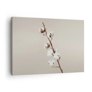 Quadro su tela - Stampe su Tela - Un rametto di cotone su uno sfondo beige - 70x50cm - Alla fonte della morbidezza - Decorazione murale moderna per soggiorno e camera da letto ARTTOR