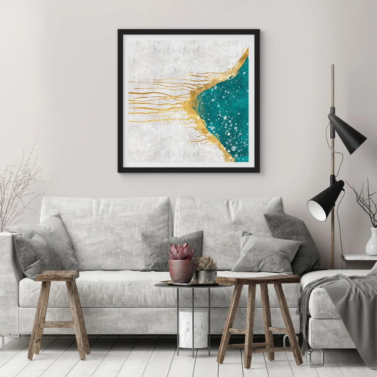 Poster in cornice nera - Flusso dorato - 30x30 cm