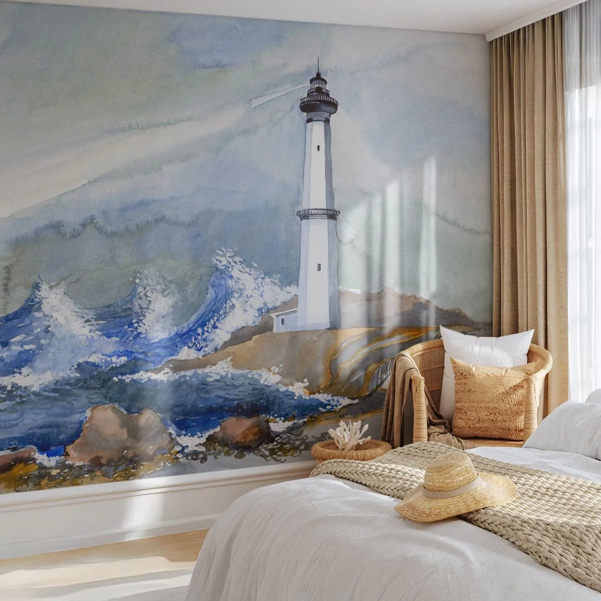 Fotomurali Premium Canvas - Contro il buio e le burrasche - Faro, Paesaggio, Oceano - 250x175 cm