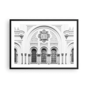 Poster in cornice nera - Dettagli architettonici della facciata in stile monocromatico - 70x50cm - Al confine delle culture - Decorazione murale moderna per soggiorno e camera da letto ARTTOR