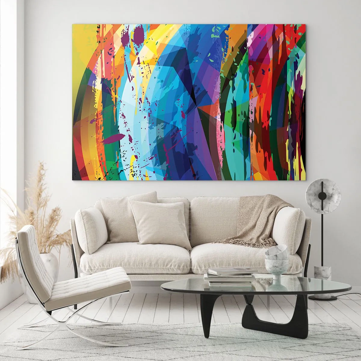 Quadro su vetro - Astrazione colorata con forme dinamiche - 100x70cm - Capogiro di colori - Decorazione murale moderna per soggiorno e camera da letto ARTTOR