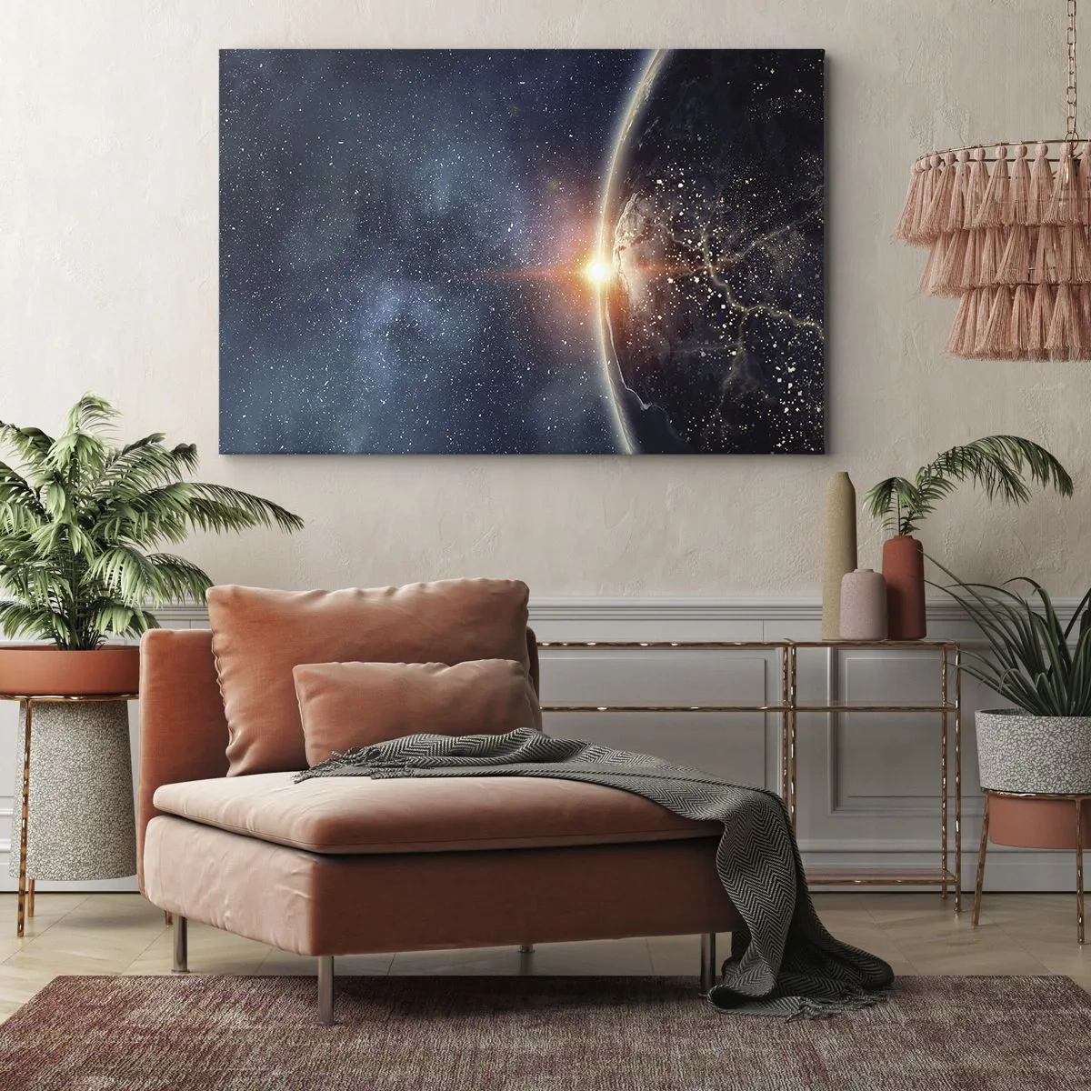 Quadro su tela - Stampe su Tela - La Terra vista dallo spazio con il sole che sorge - 70x50cm - In una nuova prospettiva - Decorazione murale moderna per soggiorno e camera da letto ARTTOR