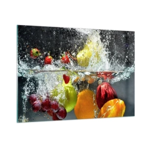 Quadro su vetro - Frutta immersa nell'acqua con schizzi dinamici - 100x70cm - Frutta rinfrescante - Decorazione murale moderna per soggiorno e camera da letto ARTTOR