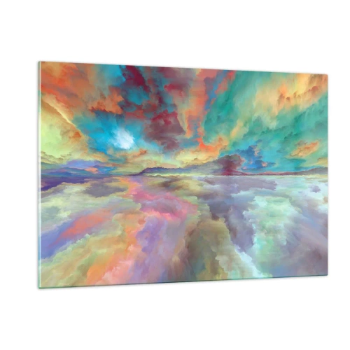 Quadro su vetro - Nuvole colorate riflesse nell'acqua all'orizzonte - 120x80cm - Due cieli - Decorazione murale moderna per soggiorno e camera da letto ARTTOR