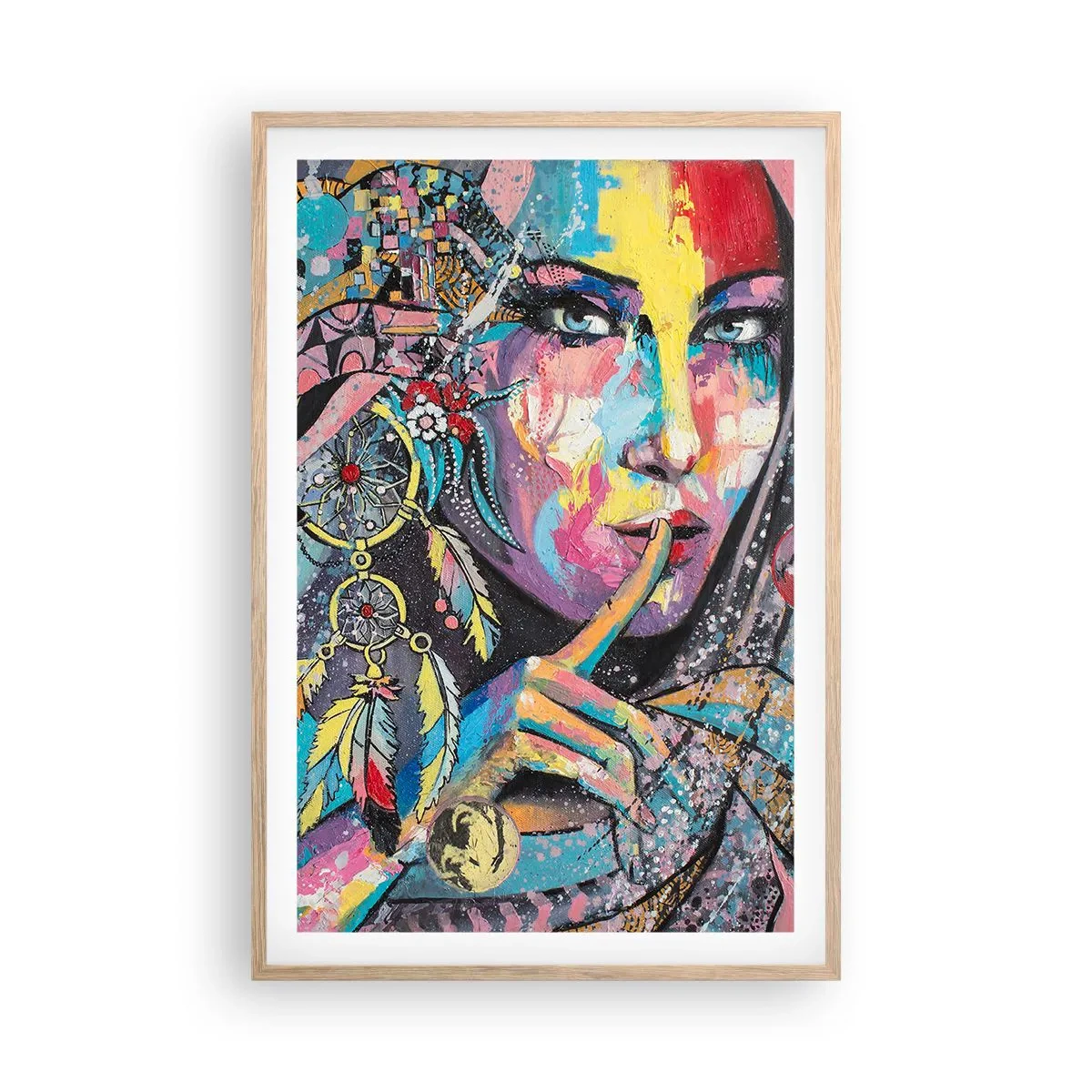 Poster in cornice rovere chiaro - Taci, finché capirai - 61x91 cm