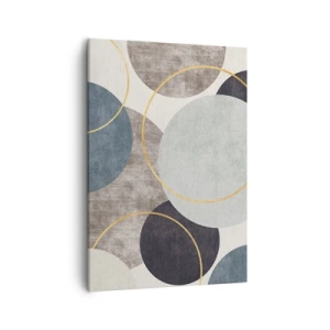 Quadro su tela - Stampe su Tela - Cerchi geometrici nelle tonalità del grigio, blu e oro - 50x70cm - Un cerchio dietro l'altro - Decorazione murale moderna per soggiorno e camera da letto ARTTOR
