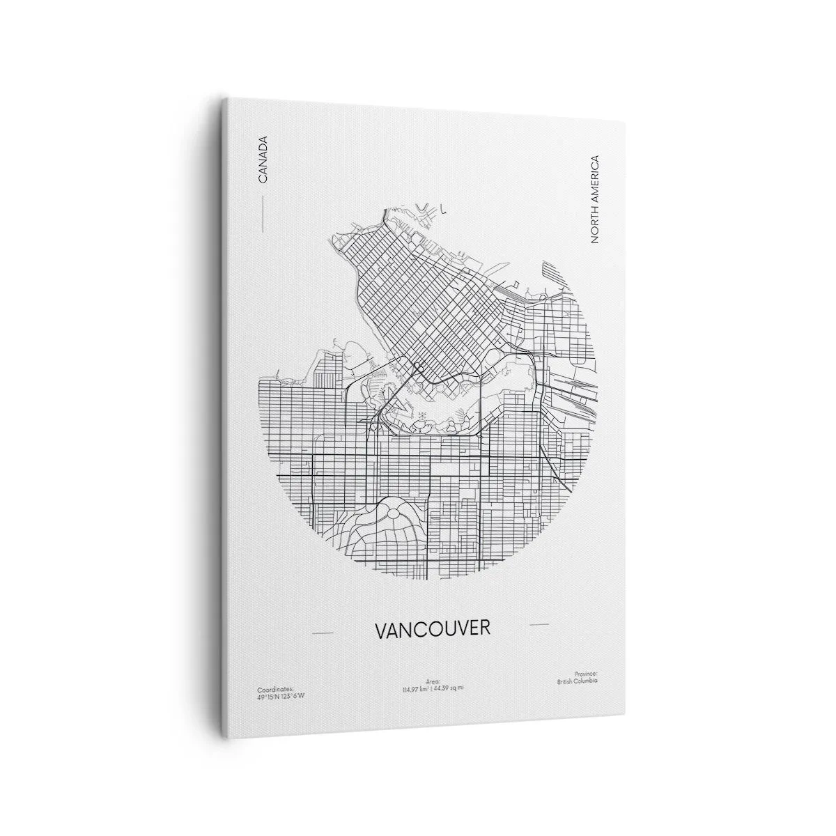 Quadro su tela - Stampe su Tela - Una mappa di Vancouver in stile minimalista in bianco e nero - 50x70cm - Anatomia Vancouver - Decorazione murale moderna per soggiorno e camera da letto ARTTOR