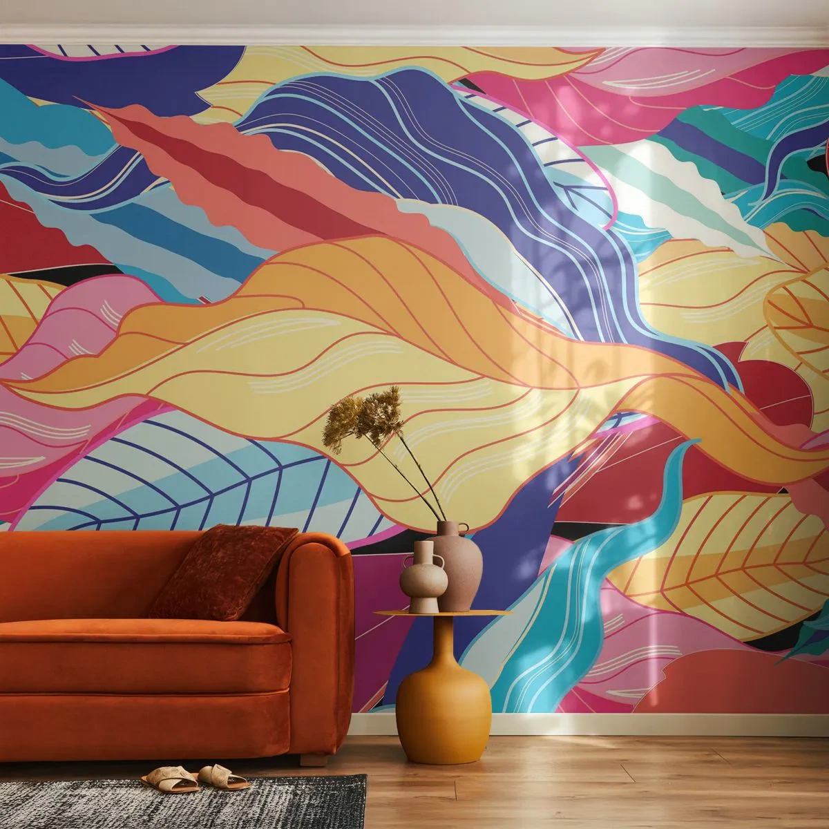 Fotomurali Premium Sand - Disordine colorato - Astrazione, Foglie colorate, Pezzo - 350x256 cm