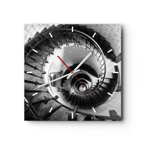 Orologio da parete - Orologio in Vetro - Fotografia in bianco e nero di una scala a chiocciola con prospettiva dall'alto verso il basso - 30x30cm - Ancora più in alto - Decorazione murale moderna per soggiorno e camera da letto ARTTOR