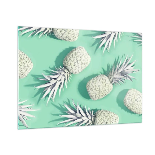 Quadro su vetro - Ananas bianchi su sfondo menta in una composizione artistica - 100x70cm - Perfettamente adatti alla menta - Decorazione murale moderna per soggiorno e camera da letto ARTTOR