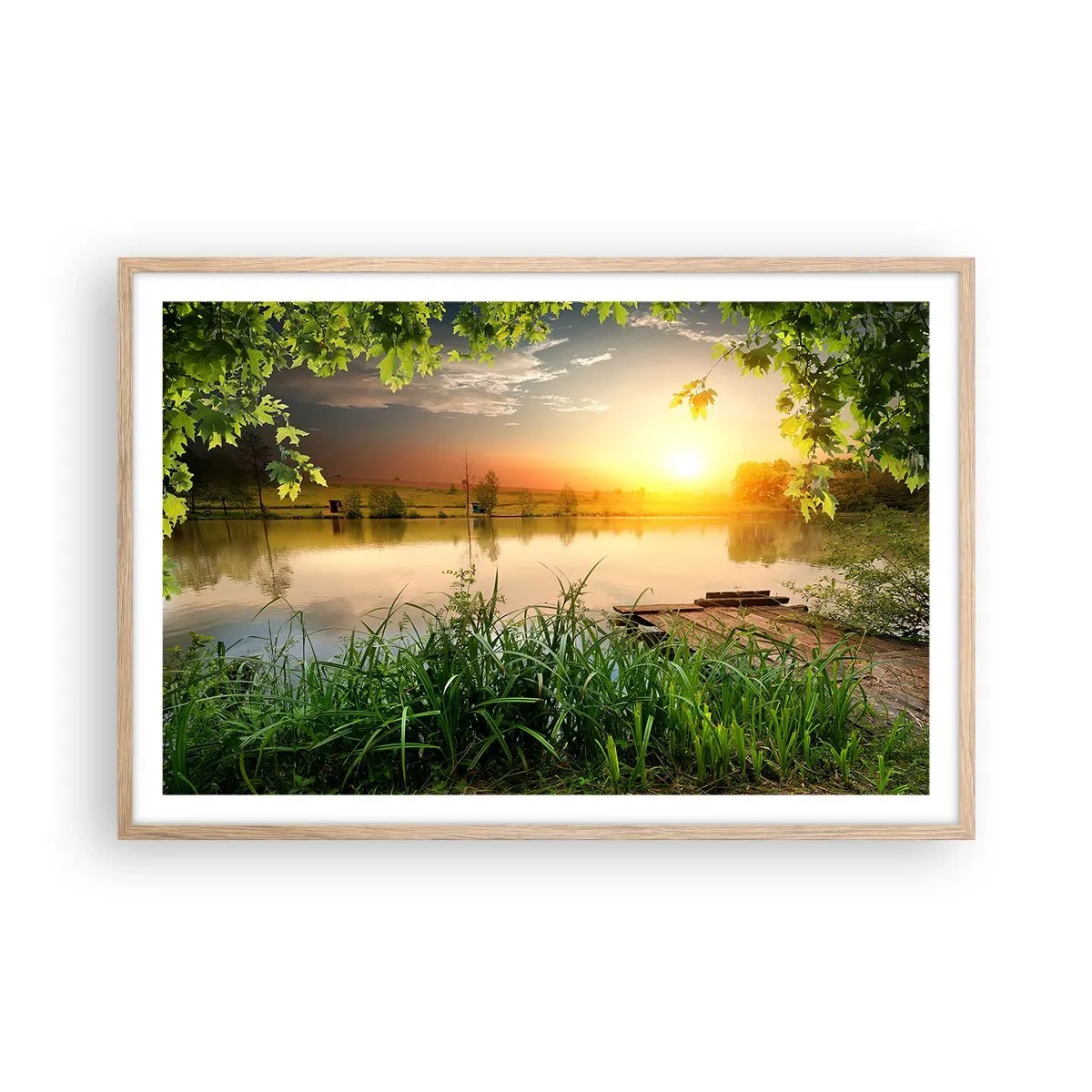 Poster in cornice rovere chiaro - Paesaggio incorniciato di verde - 91x61 cm