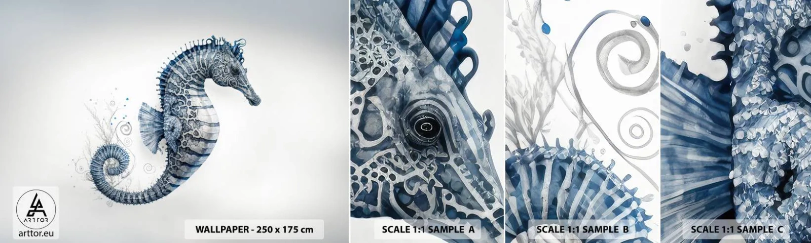 Campione Di Fotomurale Standard Eco - Delicato scherzo di natura - Cavalluccio marino, Mare, barriera corallina - 100x30 cm