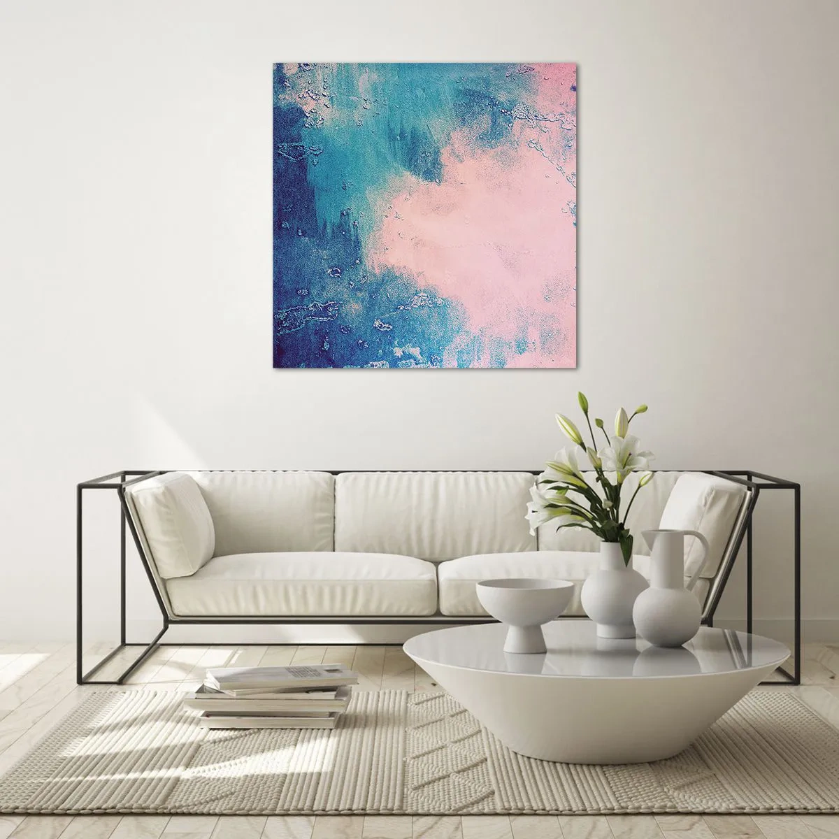 Quadro su vetro - Abbracci nel blu - 30x30 cm