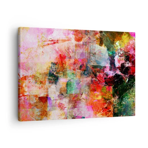 Quadro su tela - Stampe su Tela - Una composizione astratta con tonalità dominanti di rosa e rosso. - 70x50cm - Viaggio attraverso le rose - Decorazione murale moderna per soggiorno e camera da letto ARTTOR