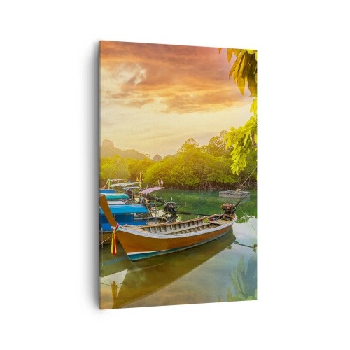Quadro su tela - Stampe su Tela - Barche tradizionali in acque calme al tramonto - 80x120cm - Prima di un giorno di lavoro - Decorazione murale moderna per soggiorno e camera da letto ARTTOR