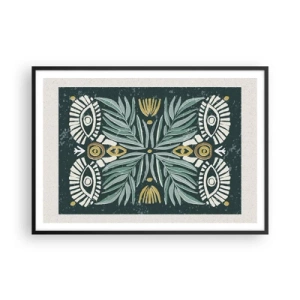 Poster in cornice nera - Motivo vegetale simmetrico su sfondo verde - 100x70cm - Geometrie di arte popolare - Decorazione murale moderna per soggiorno e camera da letto ARTTOR