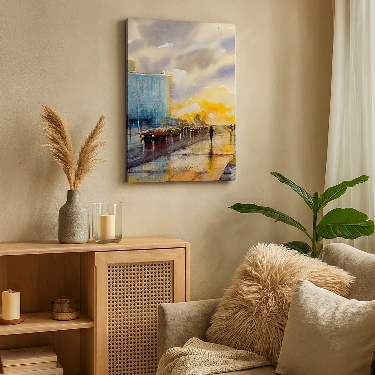Quadro su tela - Stampe su Tela - Una vista pittoresca del lungomare al tramonto - 50x70cm - Vita sulla costa - Decorazione murale moderna per soggiorno e camera da letto ARTTOR