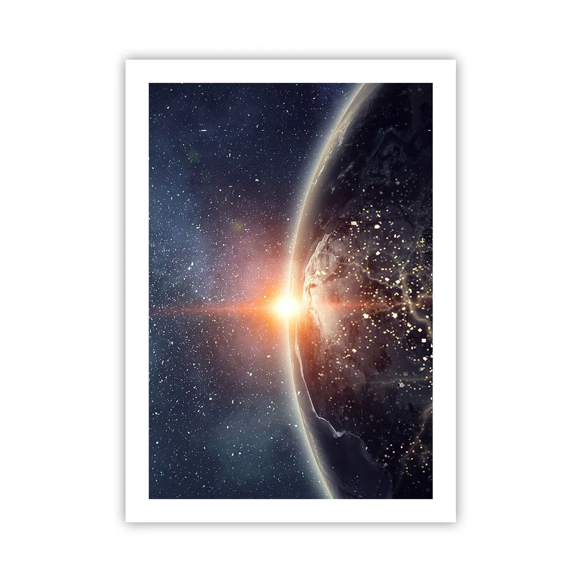 Poster - La Terra dallo spazio illuminata dal sole nascente - 50x70cm - In una nuova prospettiva - Decorazione murale moderna per soggiorno e camera da letto ARTTOR