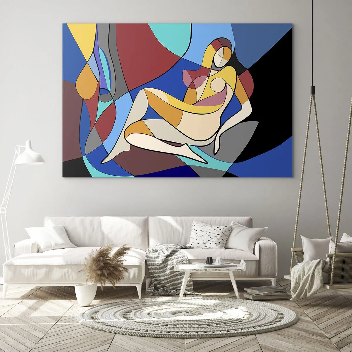 Quadro su vetro - Donna cubista in una composizione astratta - 70x50cm - Nudo cubista - Decorazione murale moderna per soggiorno e camera da letto ARTTOR