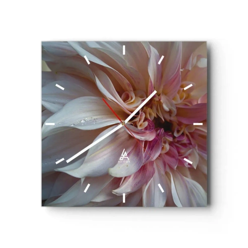 Orologio da parete - Orologio in Vetro - Primo piano di delicati petali di fiori rosa con gocce d'acqua - 30x30cm - Freschezza in fiore - Decorazione murale moderna per soggiorno e camera da letto ARTTOR