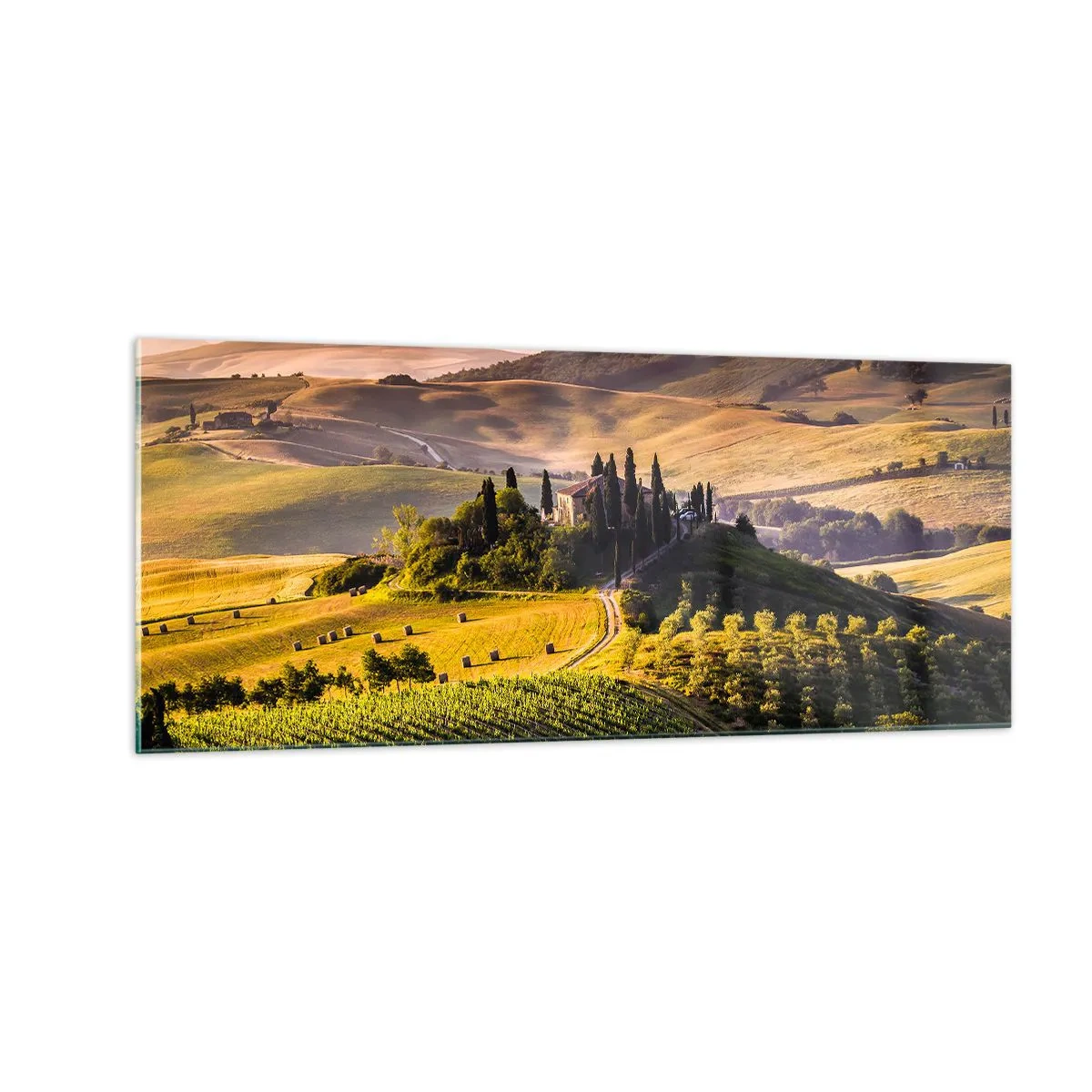 Quadro su vetro - Arcadia: paesaggio toscano - 100x40 cm