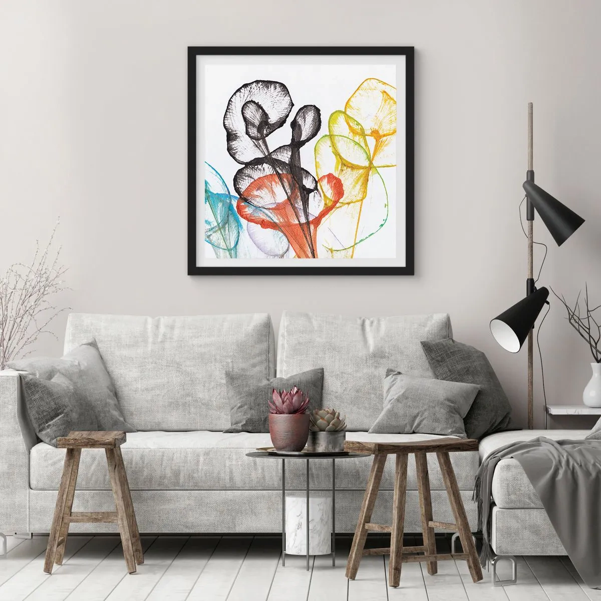 Poster in cornice nera - Fiori con l'anima - 60x60 cm