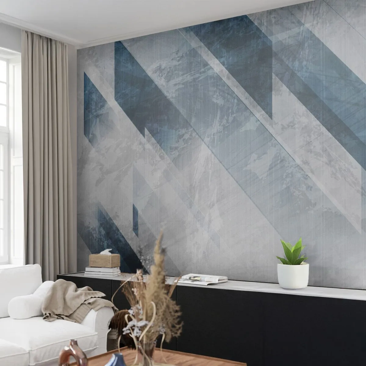 Fotomurali Premium Sand - Forme geometriche astratte in tonalità di grigio - 100x70cm - Composizione spaziale: movimento in grigio - Decorazione murale moderna per soggiorno e camera da letto ARTTOR