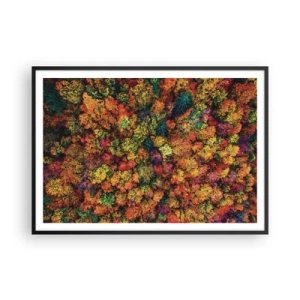 Poster in cornice nera - Chiome di alberi colorati nella tavolozza autunnale - 100x70cm - Il bouquet degli alberi d'autunno - Decorazione murale moderna per soggiorno e camera da letto ARTTOR