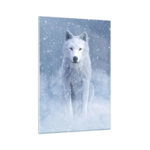 Quadro su vetro - Lupo bianco in uno scenario innevato - 70x100cm - Nello spirito dell'inverno - Decorazione murale moderna per soggiorno e camera da letto ARTTOR
