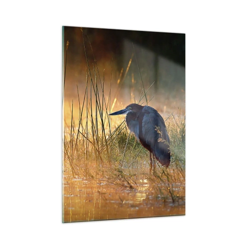 Quadro su vetro - Tramonto su un lago con un airone - 50x70cm - Basta con queste foto - Decorazione murale moderna per soggiorno e camera da letto ARTTOR