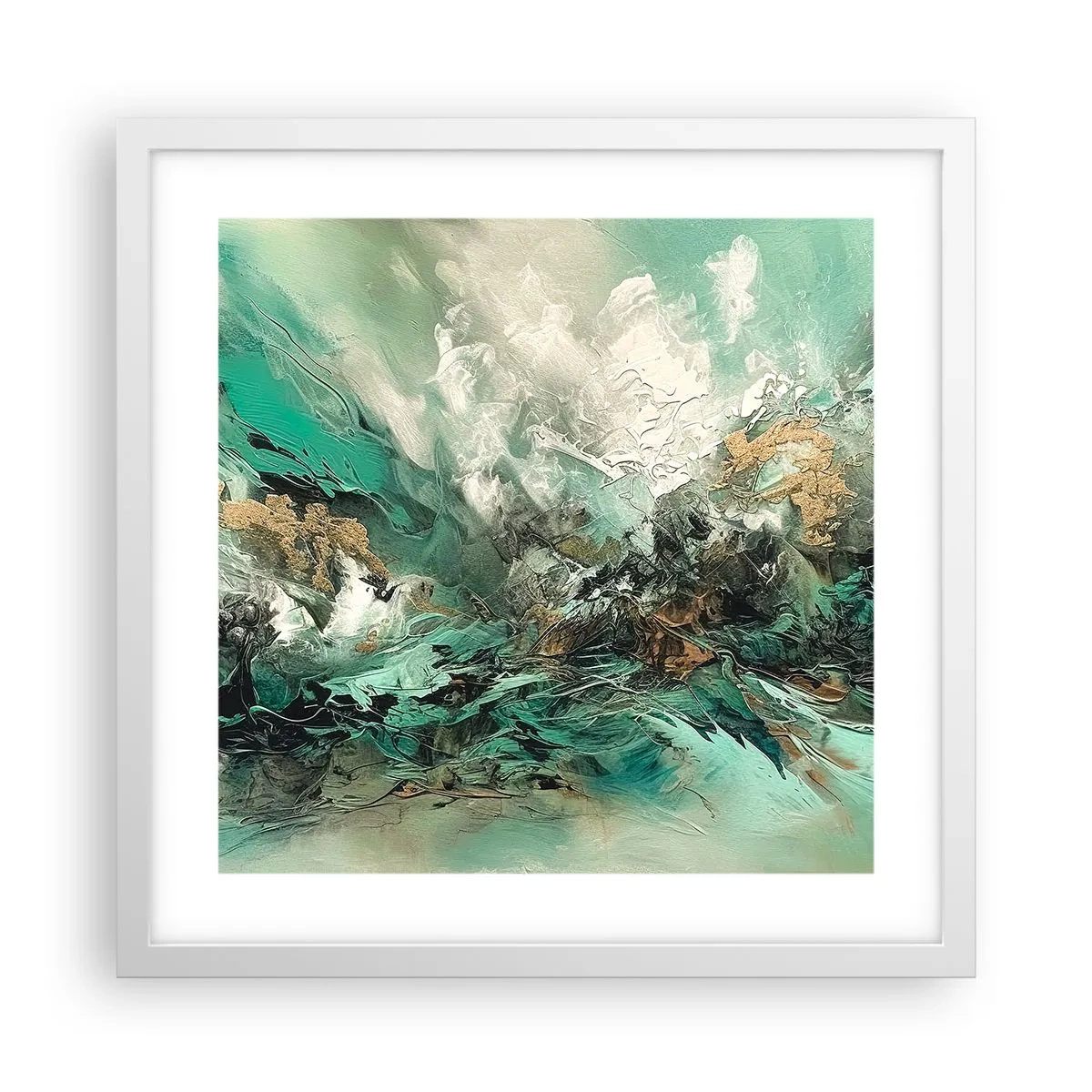 Poster in cornice bianca - Frangente nero e smeraldo - 40x40 cm