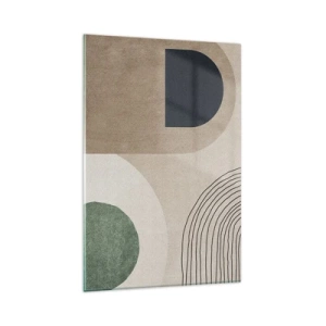 Quadro su vetro - Forme geometriche nei toni del beige e del verde - 80x120cm - La mitezza dell'ovale - Decorazione murale moderna per soggiorno e camera da letto ARTTOR