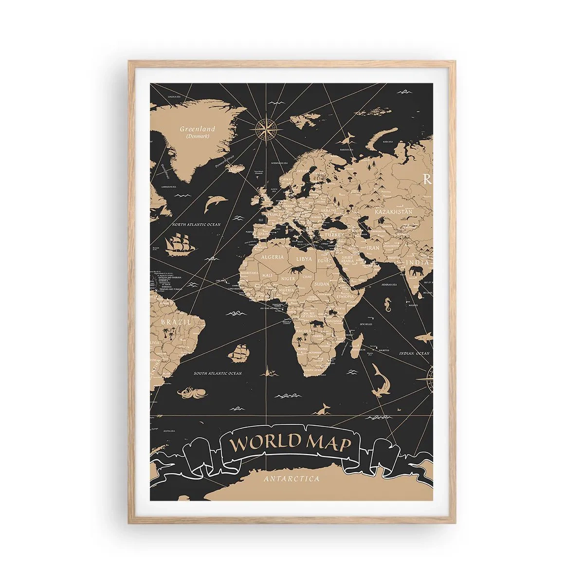 Poster in cornice rovere chiaro - I confini del mio mondo - 70x100 cm