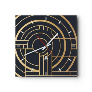 Orologio da parete - Orologio in Vetro - Motivo geometrico con linee dorate - 30x30cm - Il giro delle cose - Decorazione murale moderna per soggiorno e camera da letto ARTTOR