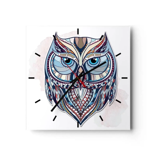 Orologio da parete - Orologio in Vetro - Gufo artistico decorativo - 40x40 cm