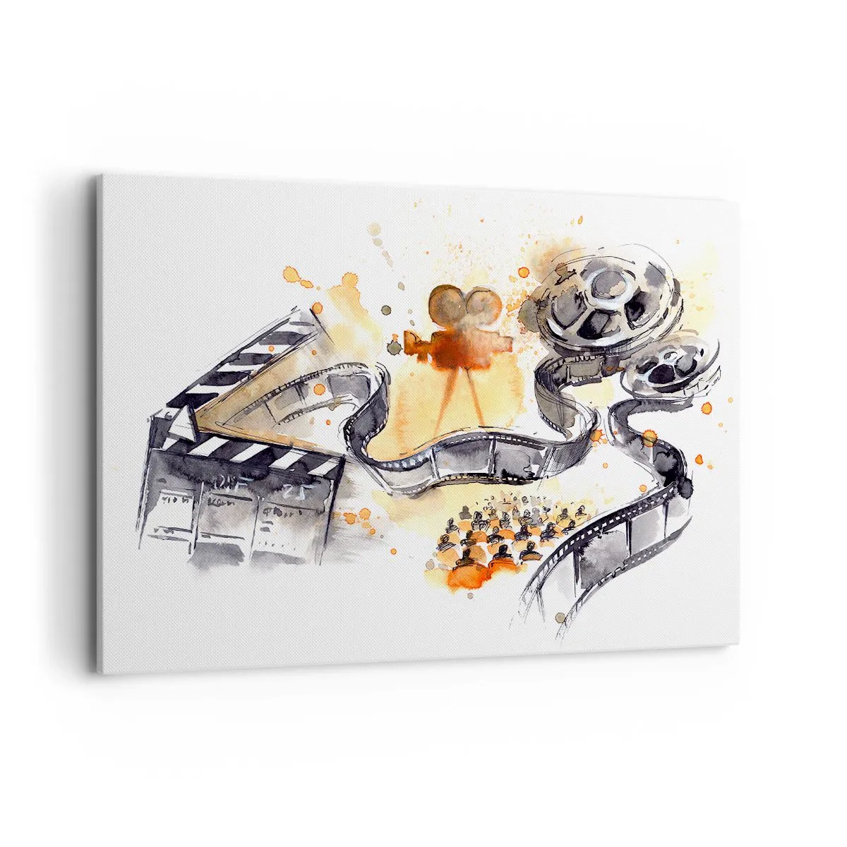 Quadro su tela - Stampe su Tela - Il simbolismo del cinema con una striscia di pellicola in un acquerello artistico - 100x70cm - Nel paese dei sogni - Decorazione murale moderna per soggiorno e camera da letto ARTTOR