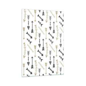 Quadro su vetro - Un motivo minimalista con frecce nei colori beige e grigio. - 80x120cm - Il sogno dell'arciere - Decorazione murale moderna per soggiorno e camera da letto ARTTOR