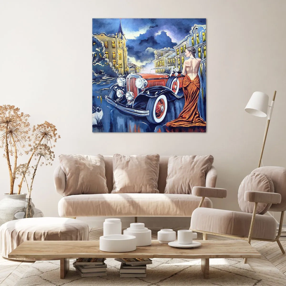 Quadro su tela - Stampe su Tela - Notturno in blu e coralli - 30x30 cm